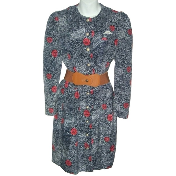 Vintage Petite Jazz Dress Duster Floral Pearl Buttons Paisley Boho Cottagecore - Picture 2 of 12